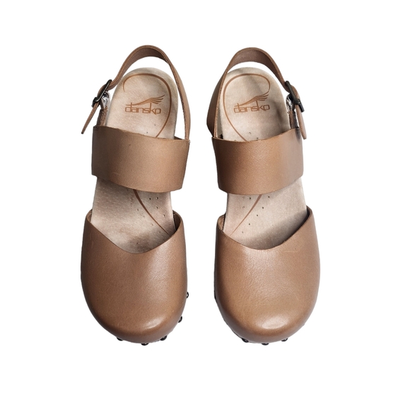 New Dansko Thea women's nuetral Veg leather wooden cutout heel clogs sandals 5.5 - Picture 3 of 11